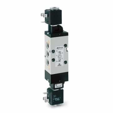 Camozzi 5/3-vejs elektropneumatisk magnetventil i aluminium med G1/8 gevindtilslutning