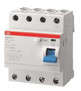 ABB F204A fejlstrømsafbryder 80A 4-polet med 30mA udløsestrøm til DIN-skinnemontage