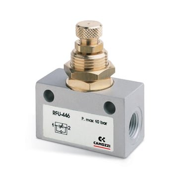 Camozzi RFU 483 ensrettet flowreguleringsventil med 1/8 tommer tilslutning til pneumatik