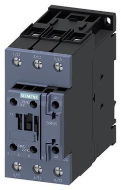 Siemens 3-polet power kontaktor 50A med hjælpekontakter og varistor