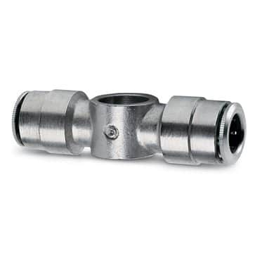 Camozzi push-in banjo fitting i messing til 6mm slange og 1/4" gevind