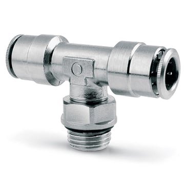 Camozzi push-in T-fitting i messing til pneumatisk slange 8mm og gevind 3/8 tommer