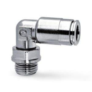 Camozzi push-in vinkelkobling i messing med 8 mm slange og 1/4 tommer gevind