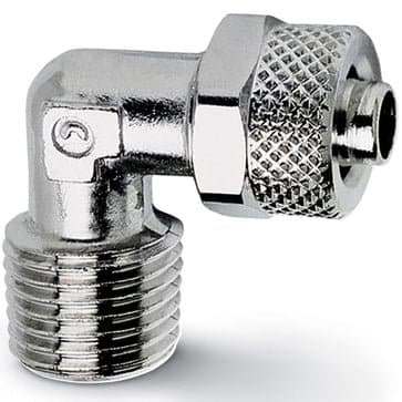 Camozzi push-on vinkelkobling i messing til 6/4 mm slange med 1/8 tommer gevind