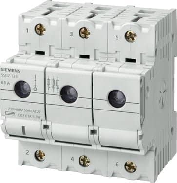 Siemens sikringsafbryder 63A 3-polet plus neutral med udtræk til Neozed D02