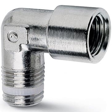 Camozzi Automation vinkelforskruning i messing med BSPT 3/8 tommer gevind og PTFE-tætning