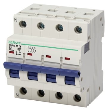 Elworks automatsikring 3P+N C16 6kA til DIN-skinne montering