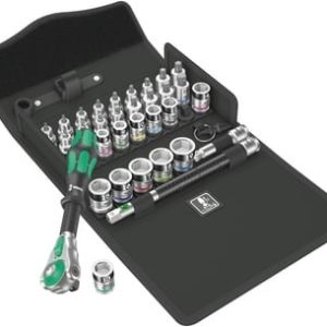 Wera 8100 SB Zyklop Speed ratchet bitssæt med tekstilboks og farvekodede bits