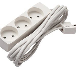 Elworks stikdåse med 3 udtag og 5 meter kabel i hvid