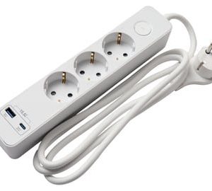 Elworks stikdåse med 3 Schuko-udtag og 2 USB-porte samt 1,5m kabel