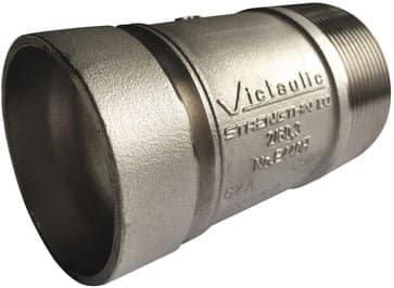 Victaulic adapternippel i syrefast stål 316 med rillekobling og BSPT-gevind DN100