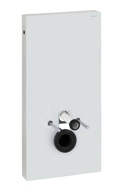 Geberit Monolith cisternemodul til væghængt toilet i 101 cm højde med hvidt glasfront og aluminium sidepaneler