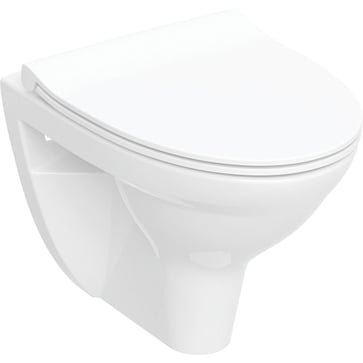 Ifo Spira væghængt toilet i hvid keramik med Rimfree-teknologi og toiletsæde