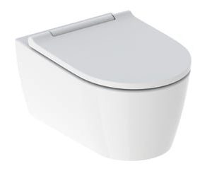 Geberit One væghængt toiletskål i hvid porcelæn med toiletsæde og KeraTect belægning